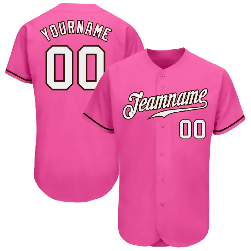 Baseball Jersey With Country Flag-Custom Pink White-Brown Authentic Baseball Jersey