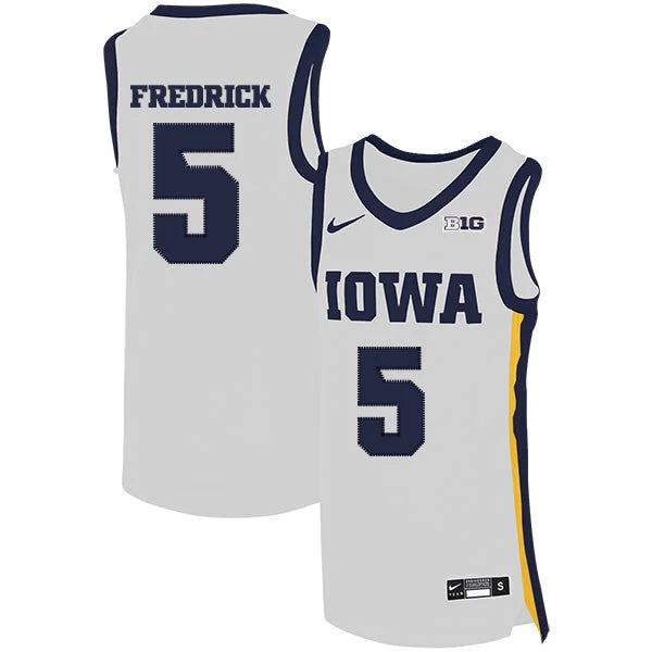 Basketball Jersey With Embroidered Patch-Iowa Hawkeyes 5 CJ Fredrick White Basketball College Basketball Jersey