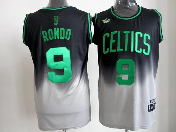 Button-Up Basketball Jersey-Celtics 9 Rondo Black&White Basketball Jerseys