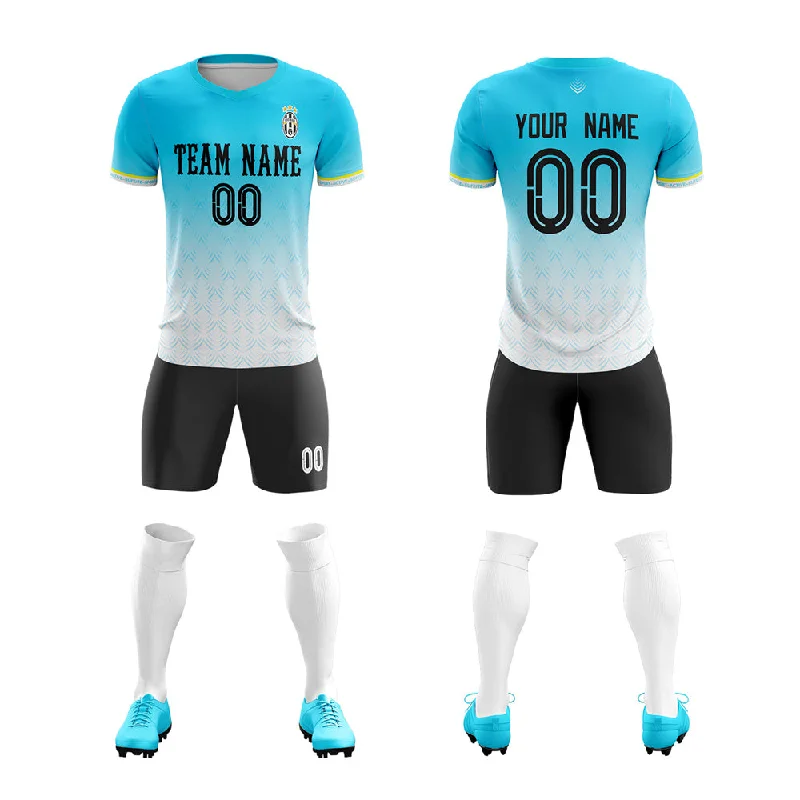 Men's Football Jersey-Custom Aqua White Quick Dry Soccer Sets Jersey