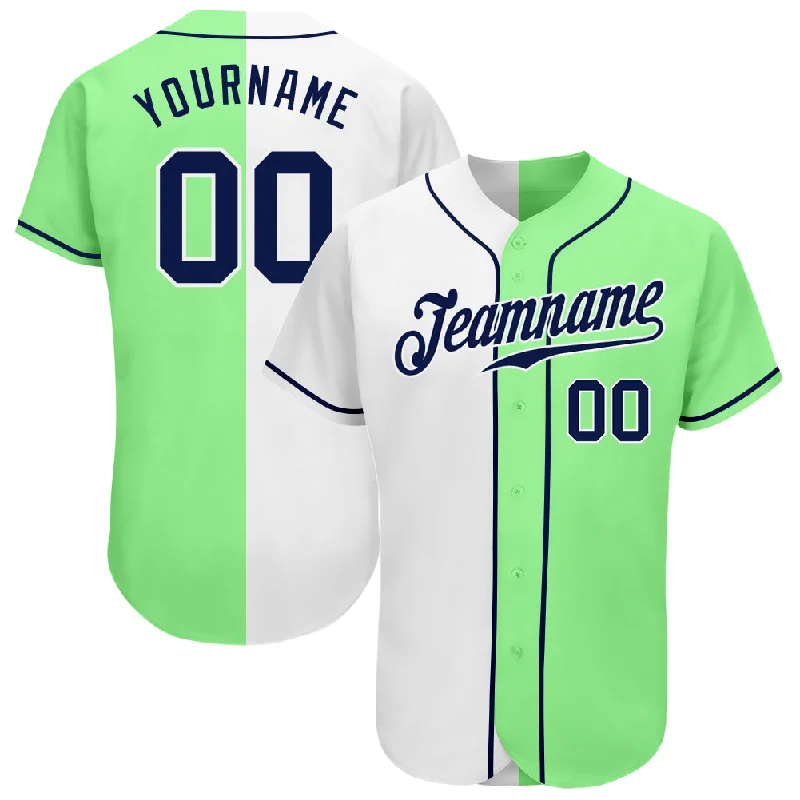 Baseball Jersey With Team Mascot-Custom Pea Green Navy-White Authentic Split Fashion Baseball Jersey