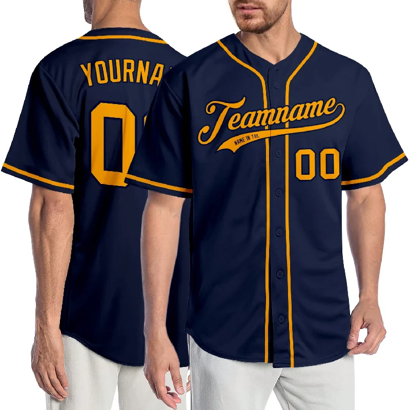 Baseball Jersey With Psychedelic Colors-Custom Navy Gold Authentic Baseball Jersey