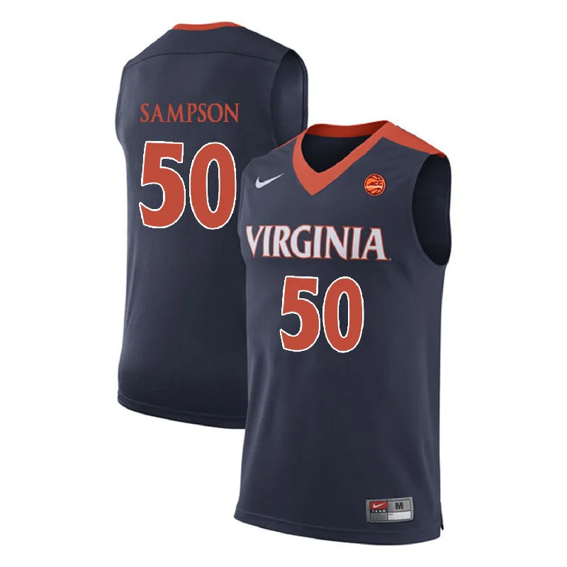 Basketball Jersey With Celebrity Signature-Virginia Cavaliers 50 Ralph Sampson Navy College Basketball Basketball Jersey