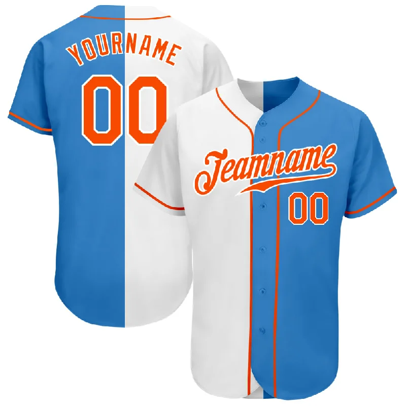 Baseball Jersey With Patches-Custom Powder Blue Orange-White Authentic Split Fashion Baseball Jersey