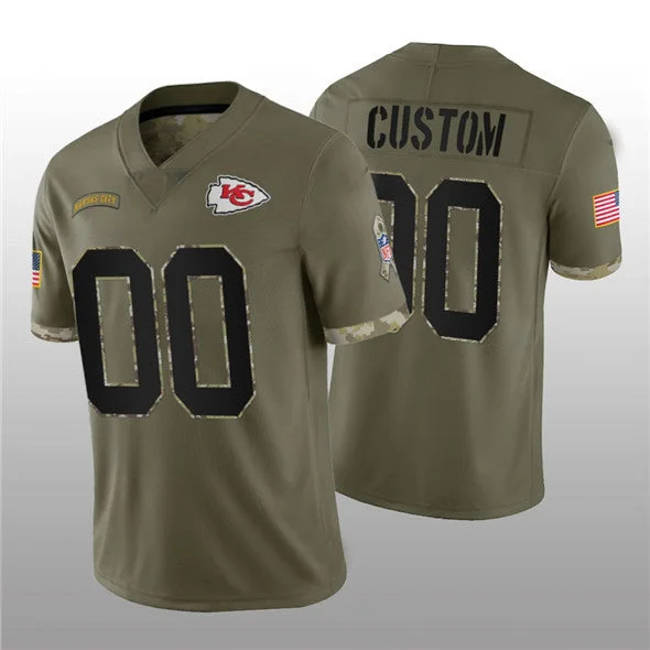 Football Jersey With Inspirational Messages-Custom KC.Chiefs ACTIVE PLAYER 2022 Olive Salute To Service Limited Stitched Jersey Football Jerseys