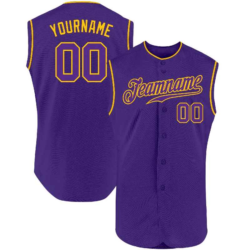 Baseball Jersey With Athletic Cut-Custom Purple Purple-Gold Authentic Sleeveless Baseball Jersey