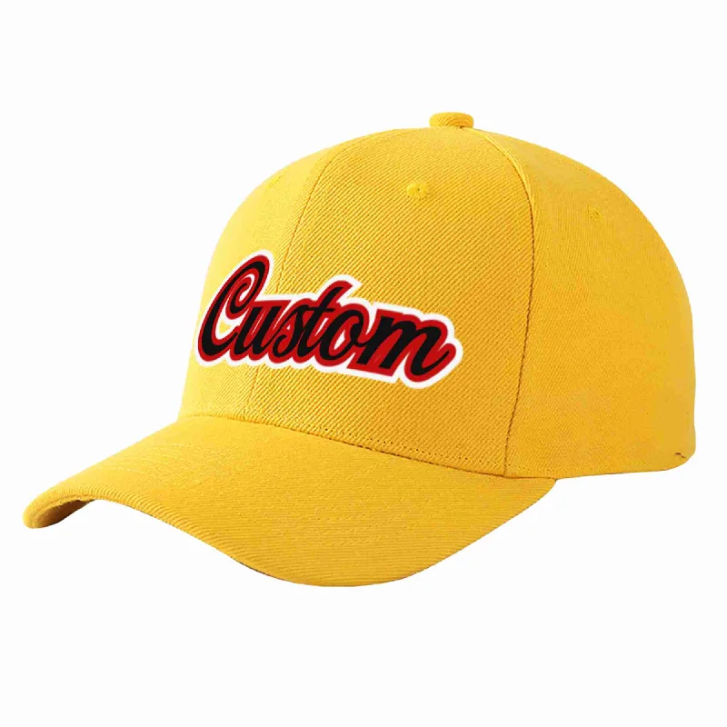 Warehouse Baseball Cap-Custom Gold Black-Red Curved Eaves Sport Baseball Cap Design for Men/Women/Youth