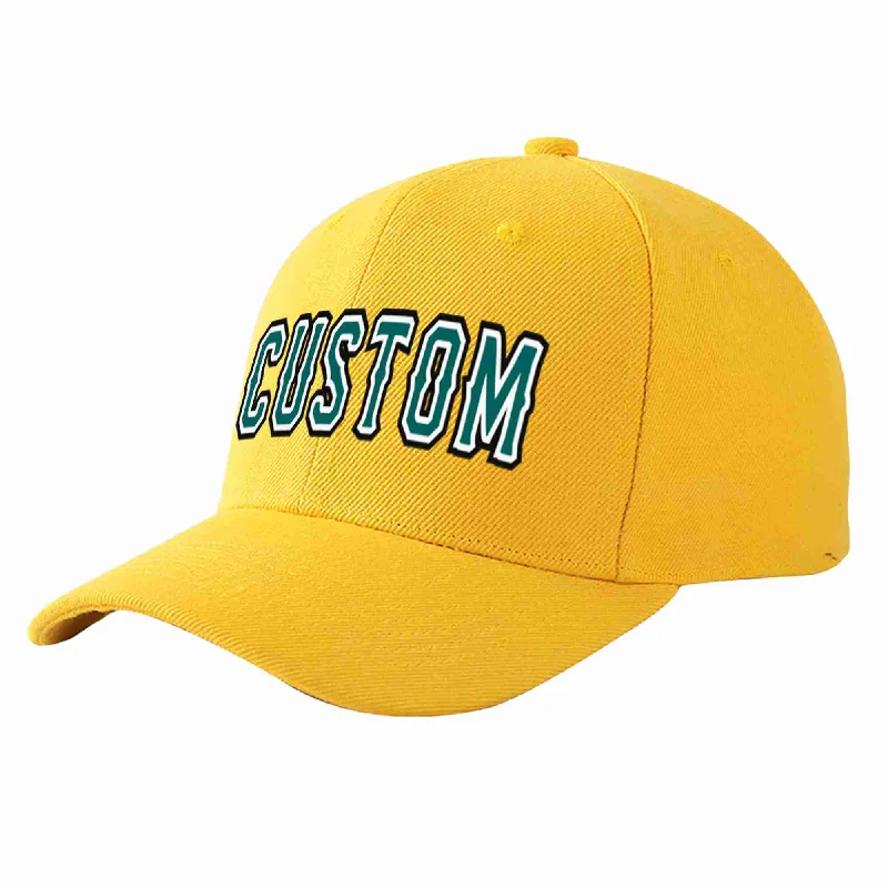 Baseball Cap With Snapback Closure-Custom Gold Aqua-White Curved Eaves Sport Baseball Cap Design for Men/Women/Youth