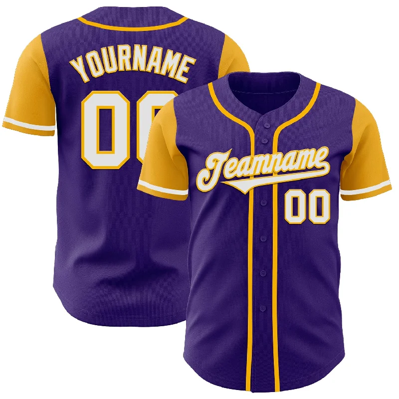 Baseball Jersey With Handmade Details-Custom Purple White-Gold Authentic Two Tone Baseball Jersey