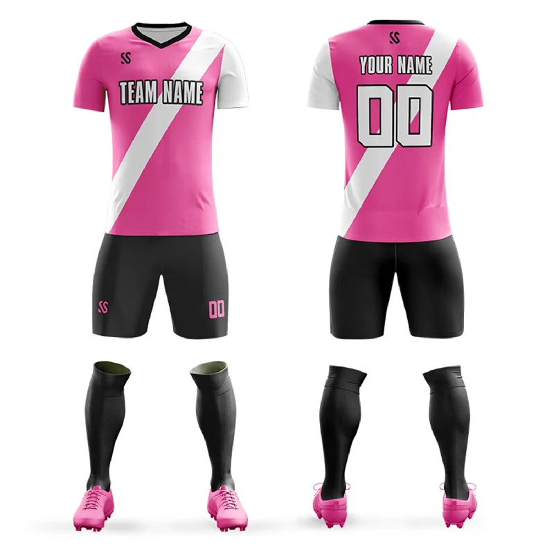 Football Jersey With Trendy Style-Custom Pink White Casual Printing Sportswear Soccer Sets Jersey