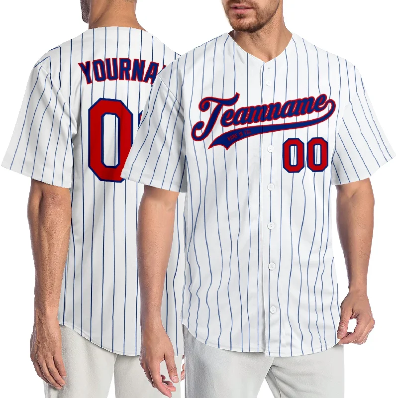 Printed Baseball Jersey-Custom White Royal Pinstripe Red-Royal Authentic Baseball Jersey