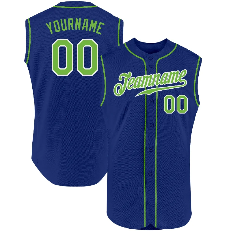 Home Baseball Jersey-Custom Royal Neon Green-White Authentic Sleeveless Baseball Jersey