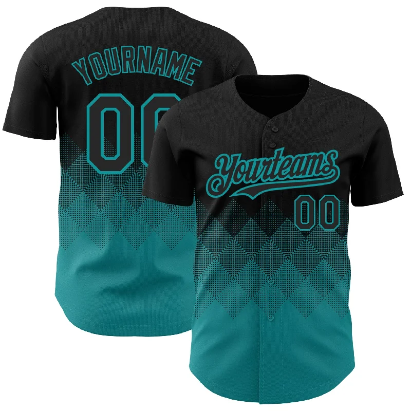 Kids Baseball Jersey-Custom Black Teal 3D Pattern Design Gradient Square Shapes Authentic Baseball Jersey