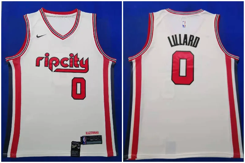 Custom Basketball Jersey-Blazers 0 Damian Lillard White 2019-20 Swingman Basketball Jersey