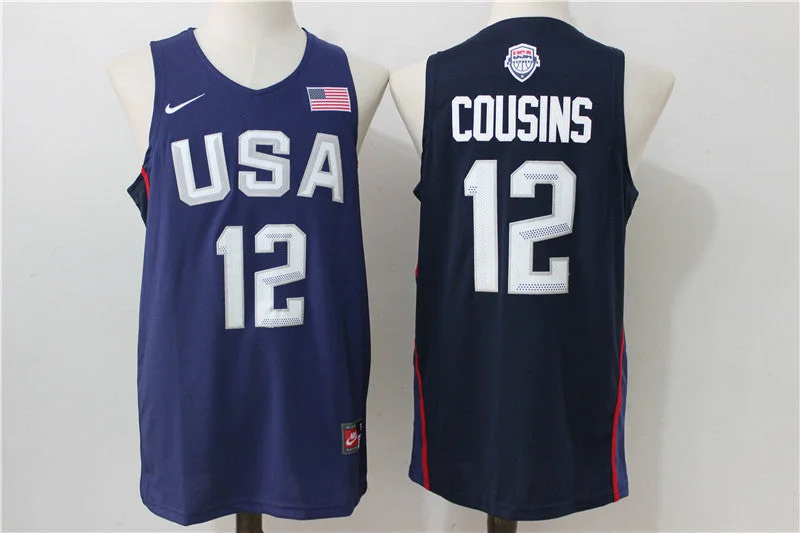 Basketball Jersey With Sequin Details-USA Basketball 12 DeMarcus Cousins Royal Rio Elite Stitched Basketball Jersey