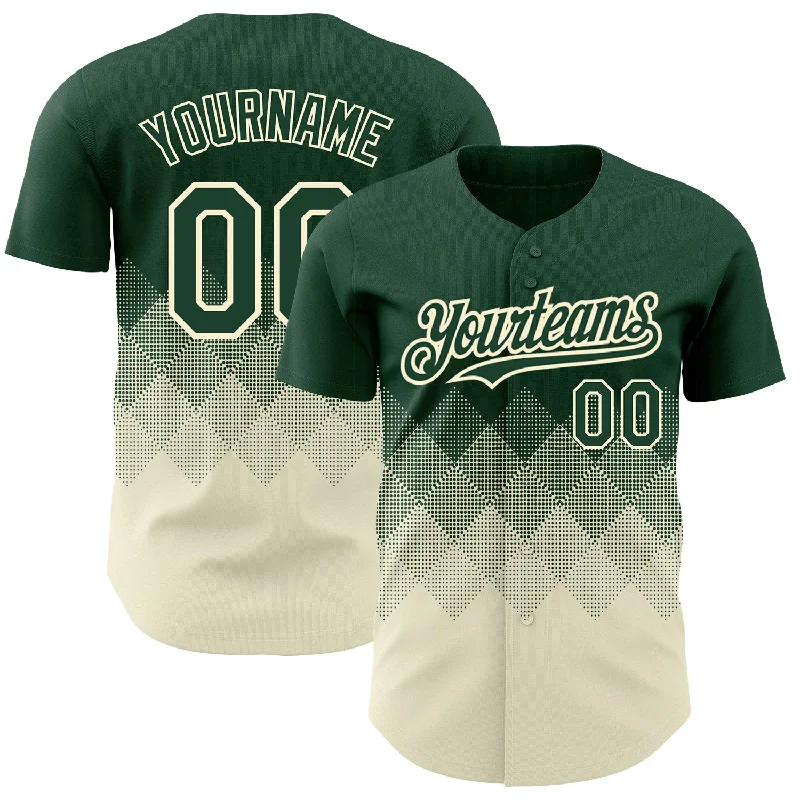 Baseball Jersey With Boxy Shape-Custom Green Cream 3D Pattern Design Gradient Square Shapes Authentic Baseball Jersey