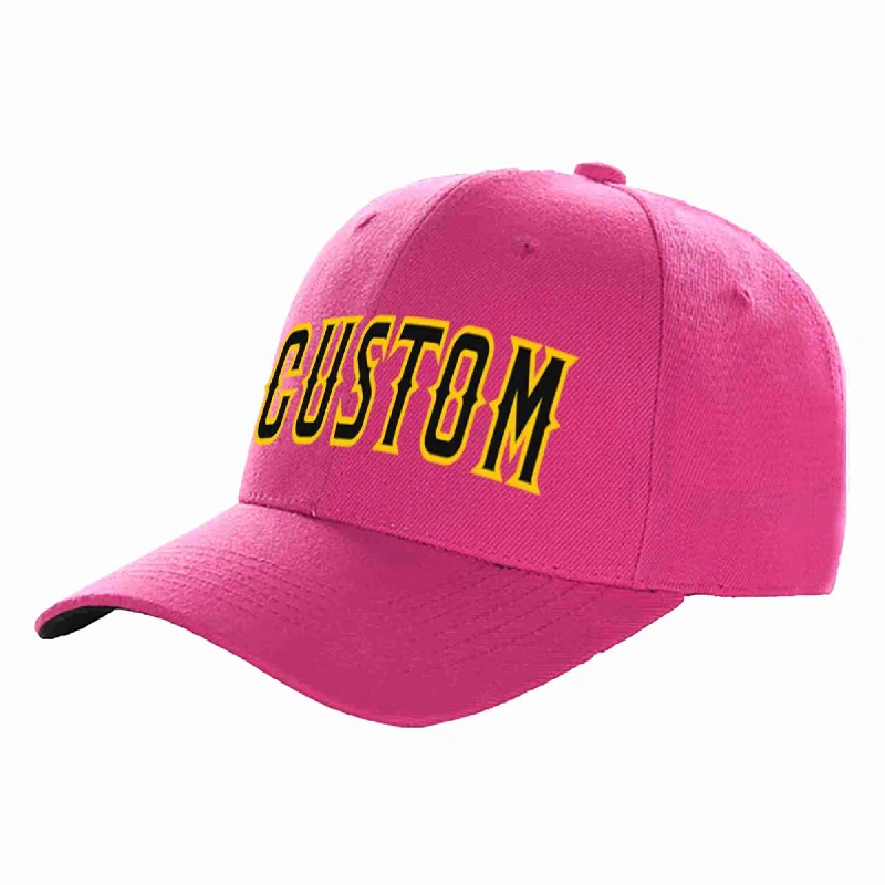 Factory Worker Baseball Cap-Custom Rose Red Black-Gold Curved Eaves Sport Baseball Cap Design for Men/Women/Youth