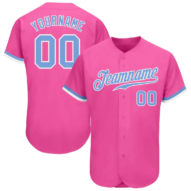 Baseball Jersey With State Name-Custom Pink Light Blue-White Authentic Baseball Jersey