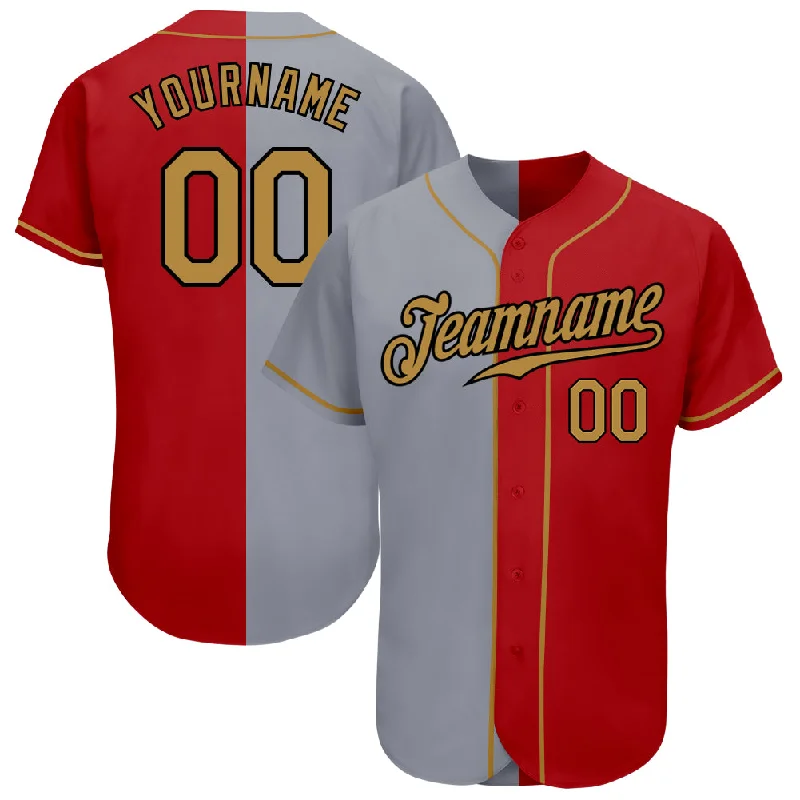 Custom Baseball Jersey-Custom Red Old Gold-Gray Authentic Split Fashion Baseball Jersey