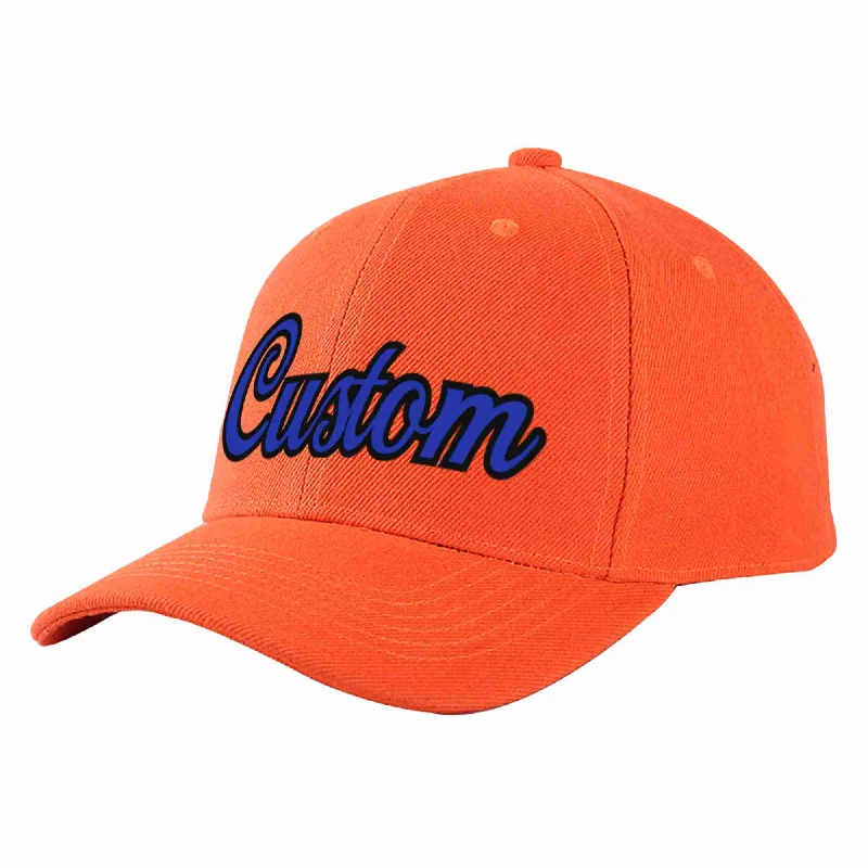 Flat Brim Baseball Cap-Custom Tangerine Royal-Black Curved Eaves Sport Baseball Cap Design for Men/Women/Youth