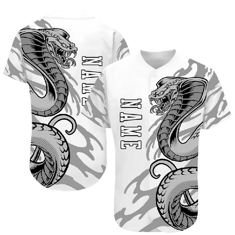 Authentic Baseball Jersey-Custom White White-Black 3D Snake Authentic Baseball Jersey