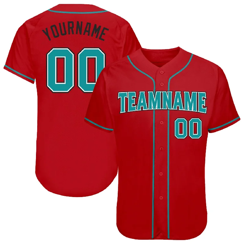 Women's Baseball Jersey-Custom Red Teal-Black Authentic Baseball Jersey