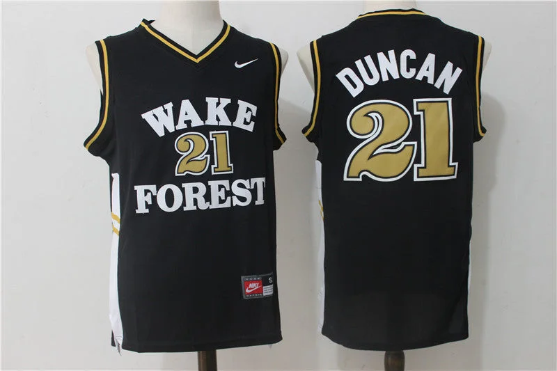 Breathable Basketball Jersey-Wake Forest Demon Deacons 21 Tim Duncan Black College Basketball Jersey