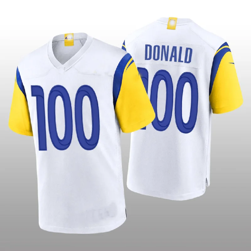 Sleeveless Football Jersey-Custom LA.Rams Football Jerseys Aaron Donald White Records 100th Career Sacks Game Jersey Stitched Jersey