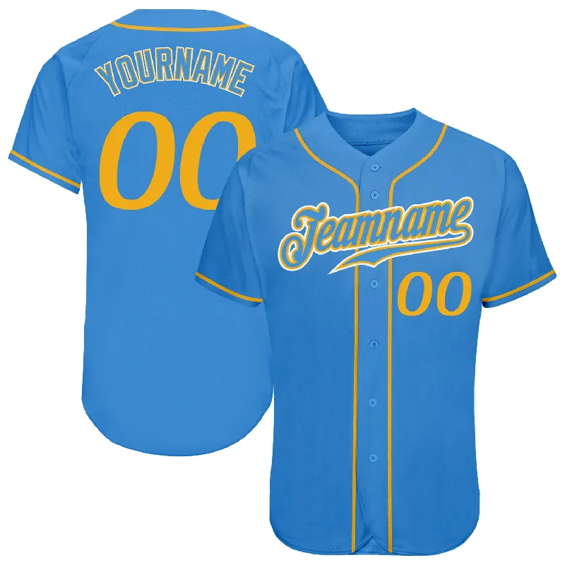 Baseball Jersey For Summer-Custom Powder Blue Gold-White Authentic Baseball Jersey