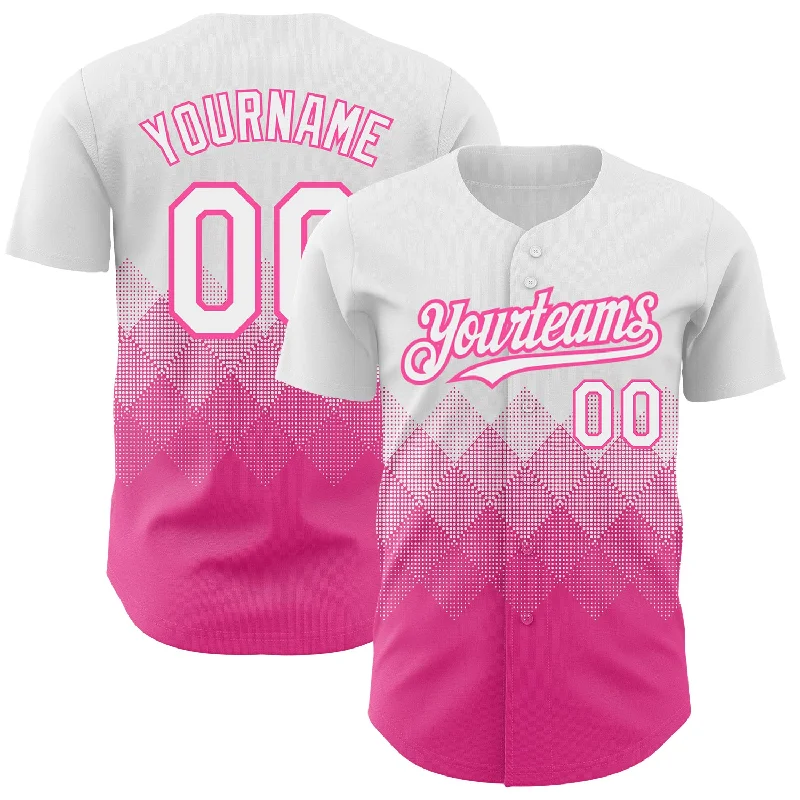 Classic Baseball Jersey-Custom White Pink 3D Pattern Design Gradient Square Shapes Authentic Baseball Jersey