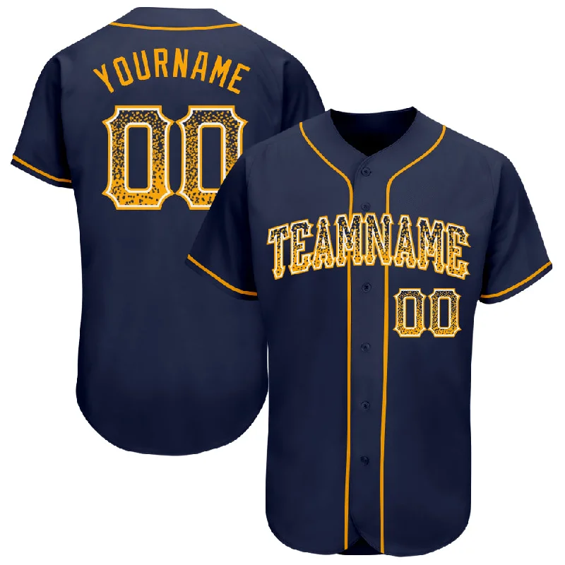 Baseball Jersey With Retro Fonts-Custom Navy Gold-White Authentic Drift Fashion Baseball Jersey