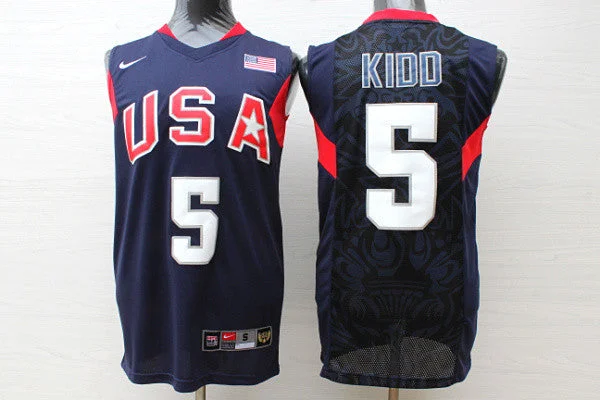 Basketball Jersey With Black And White Print-Team USA Basketball 5 Jason Kidd Navy Stitched Basketball Jersey