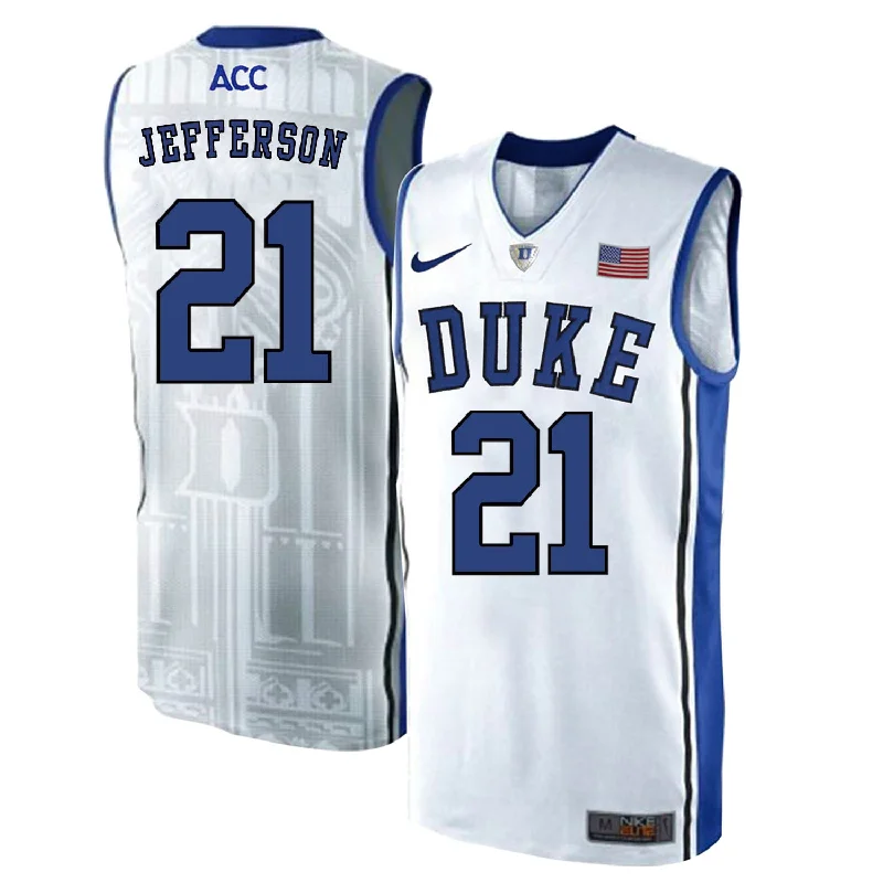 Basketball Jersey With Unique Typography-Duke Blue Devils 21 Amile Jefferson White Elite College Basketball Basketball Jersey