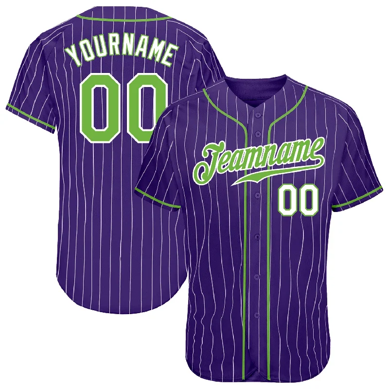 Baseball Jersey With Patches-Custom Purple White Pinstripe Neon Green-White Authentic Baseball Jersey