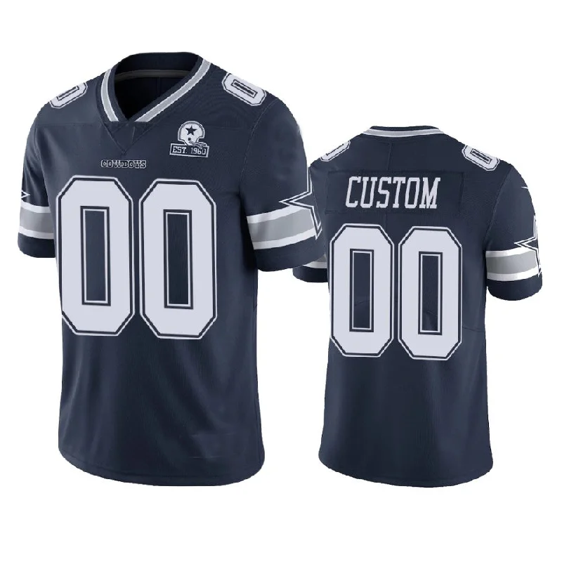 Football Jersey With Metallic Print-Custom D.Cowboys Navy 60th Anniversary Vapor Limited Jersey Stitched Jersey Football Jerseys