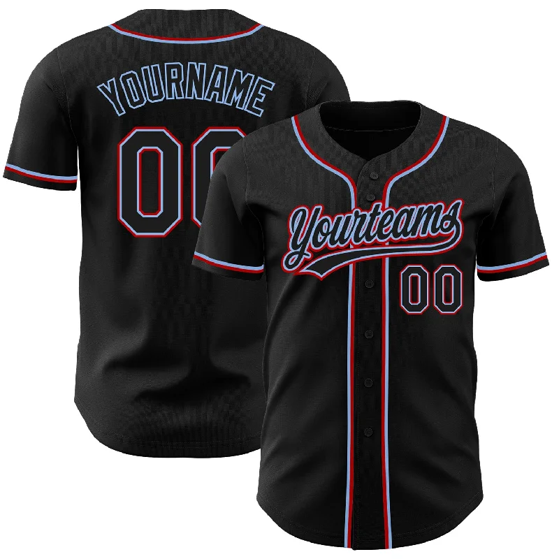 Baseball Jersey For Corporate Events-Custom Black Black Light Blue-Red Authentic Baseball Jersey