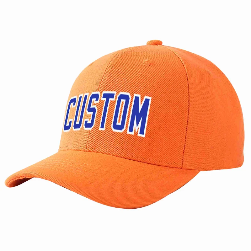 City Baseball Cap-Custom Orange Royal-White Curved Eaves Sport Baseball Cap Design for Men/Women/Youth