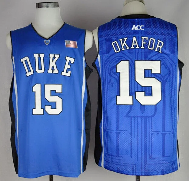 Embroidered Basketball Jersey-Jahlil Okafor 15 Duke Blue College Basketball Jerseys