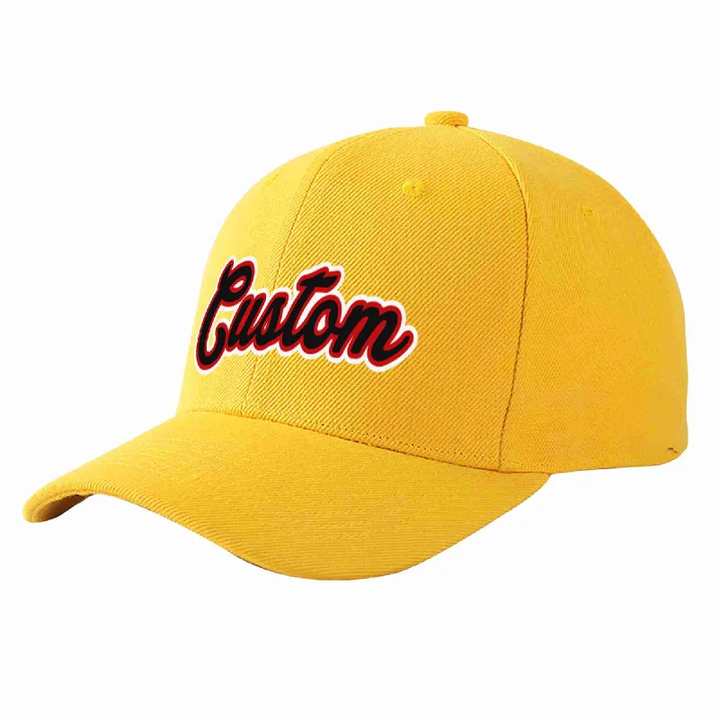 Trucker Baseball Cap-Custom Gold Black-Red Curved Eaves Sport Baseball Cap Design for Men/Women/Youth