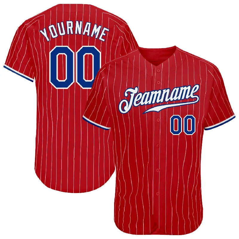 Baseball Jersey With Psychedelic Colors-Custom Red White Pinstripe Royal-White Authentic Baseball Jersey