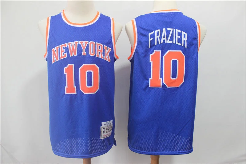 Basketball Jersey With Graffiti Style-Knicks 10 Walt Frazier Blue 1972-73 Hardwood Classics Basketball Jersey