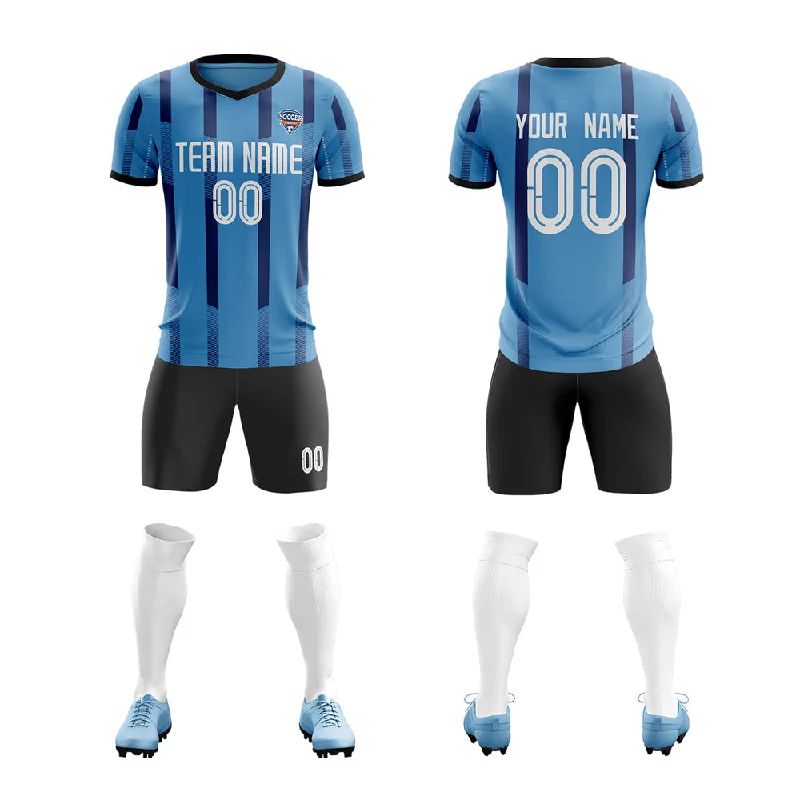 Kids Football Jersey-Custom Blue Black Soft Soccer Sets Jersey