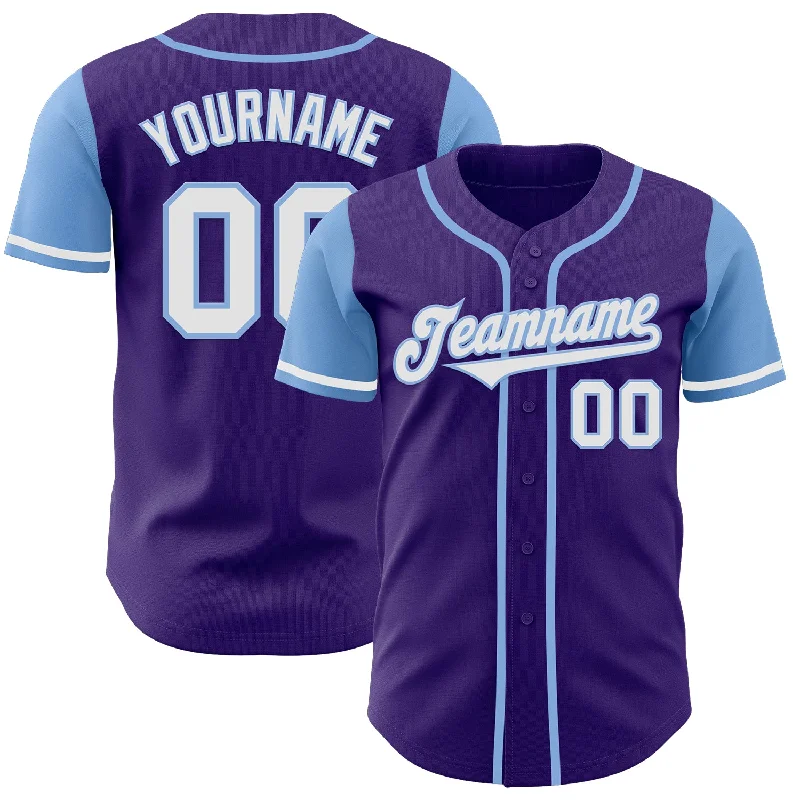 Baseball Jersey With Designer Label-Custom Purple White-Light Blue Authentic Two Tone Baseball Jersey