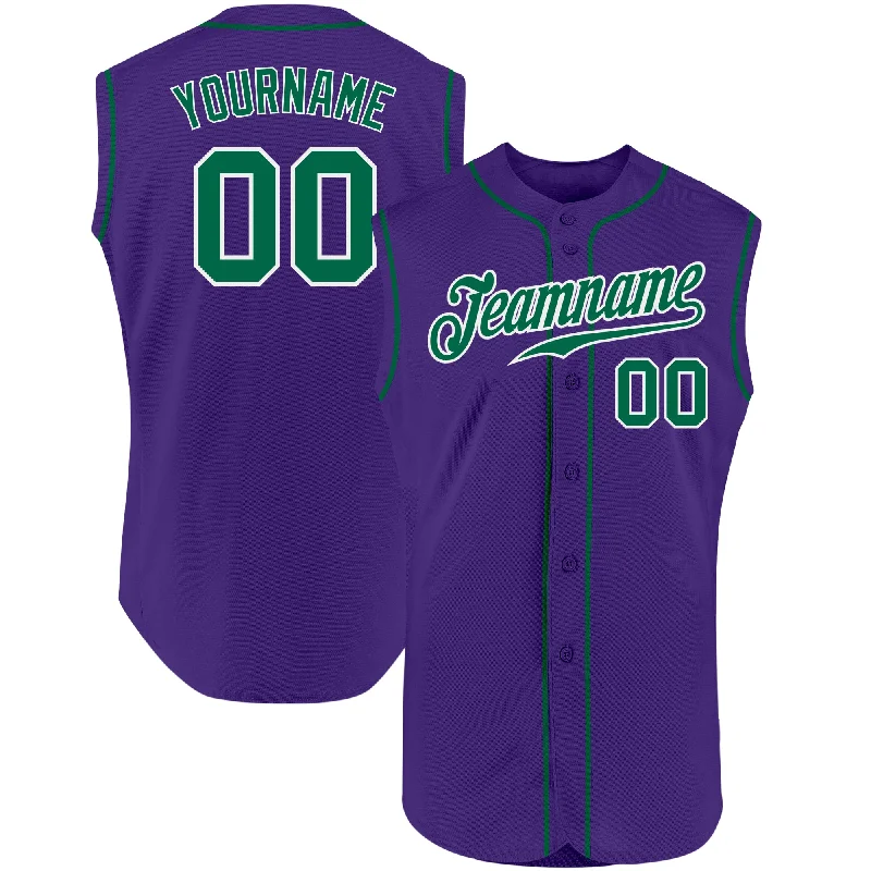 Baseball Jersey With Zipper-Custom Purple Kelly Green-White Authentic Sleeveless Baseball Jersey