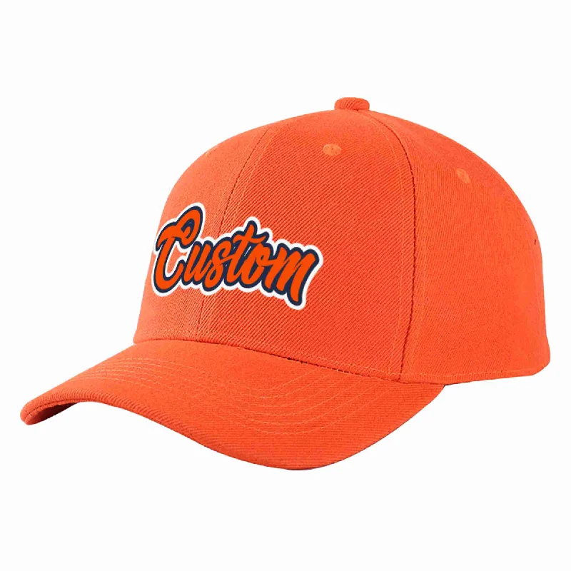 Simple Baseball Cap-Custom Tangerine Orange-Navy Curved Eaves Sport Baseball Cap Design for Men/Women/Youth