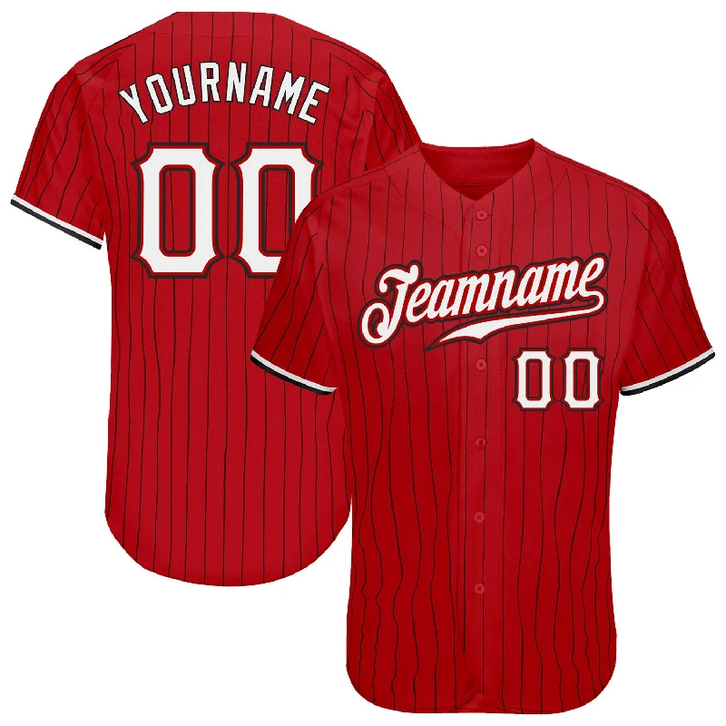 Oversized Baseball Jersey-Custom Red Black Pinstripe White-Black Authentic Baseball Jersey