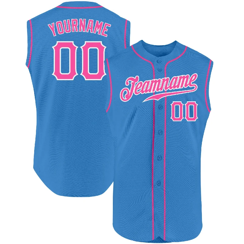 Special Edition Baseball Jersey-Custom Powder Blue Pink-White Authentic Sleeveless Baseball Jersey