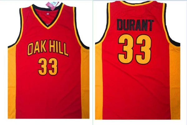 Basketball Jersey With Reflective Material-Oak Hill 33 Kevin Durant Red High School Basketball Basketball Jersey