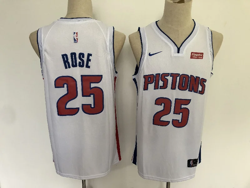 Basketball Jersey With Inspirational Messages-Pistons 25 Derrick Rose White Swingman Basketball Jersey