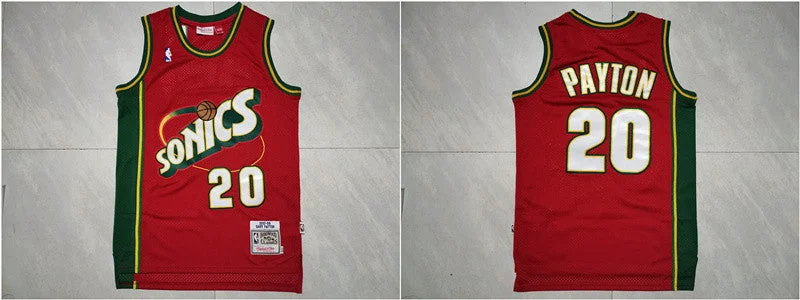 Basketball Jersey With Relaxed Fit-SuperSonics 20 Gary Payton Red 1997-98 Hardwood Classics Basketball Jersey